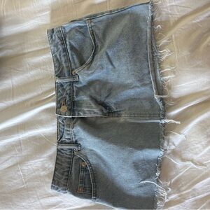 Edikted Worn Once medium wash micro denim skirt